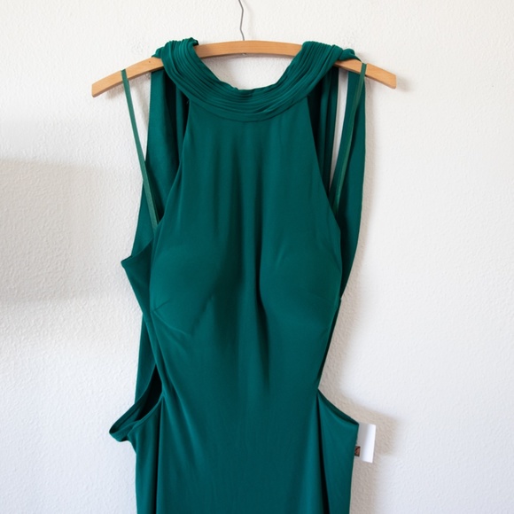 Ieena for Mac Duggal Tie Halter Jersey Dress in Emerald Green - Picture 4 of 10